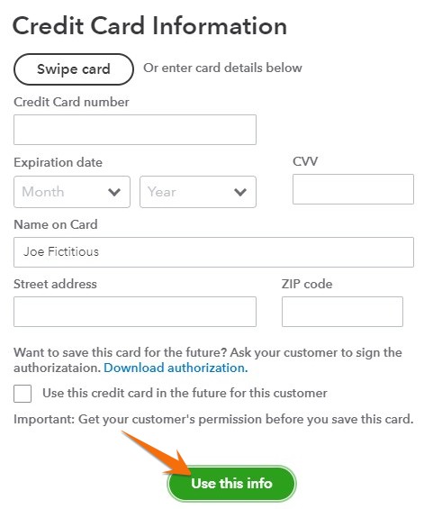 Entering credit card information to receive payment on an invoice.