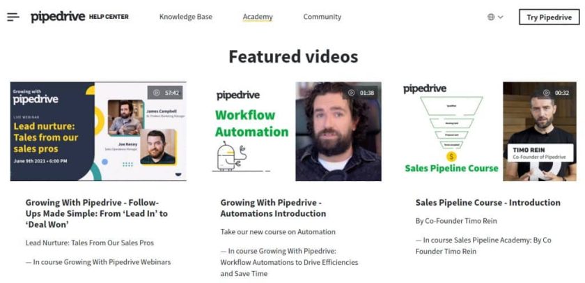 Featured videos from Pipedrive Academy.