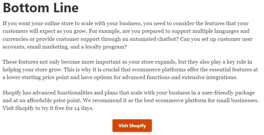 Showing bottom line with orange button that says "Visit Shopify".