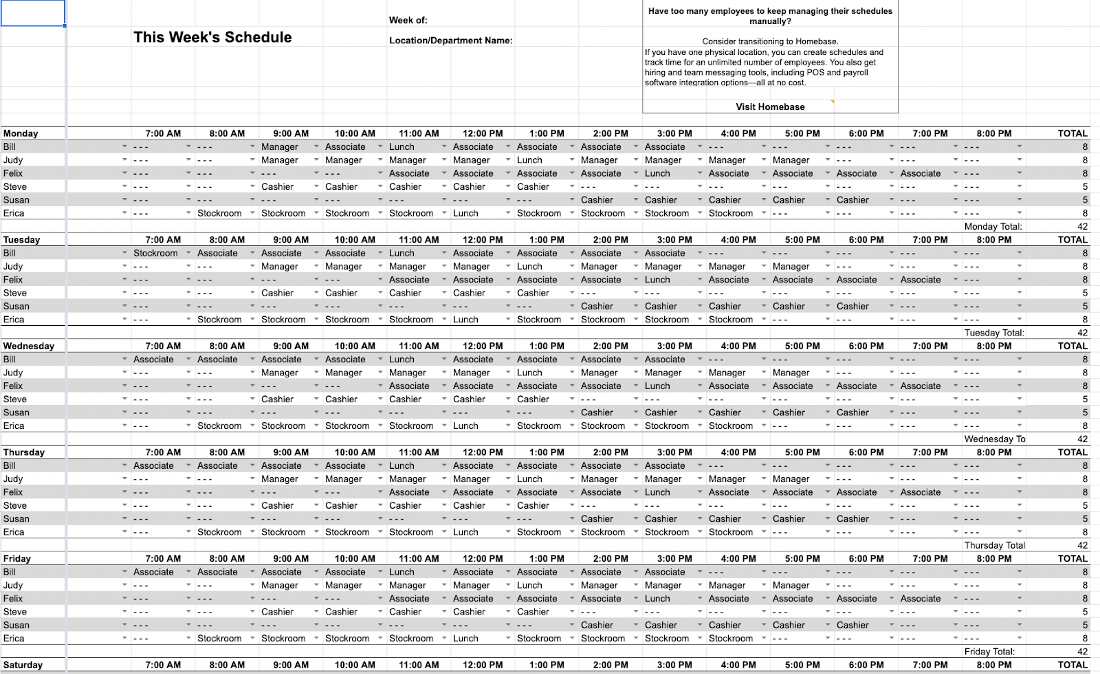 Employee scheduling templates.