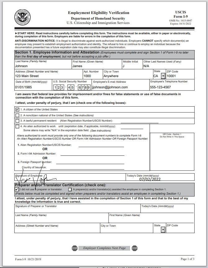 Printable I 9 Form 2023 Printable Forms Free Online