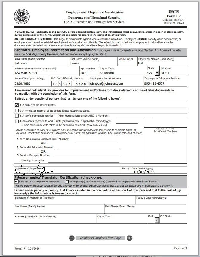 2023 Uscis Form I 9 Printable Forms Free Online