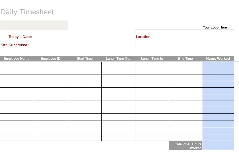 Payroll timesheets template.