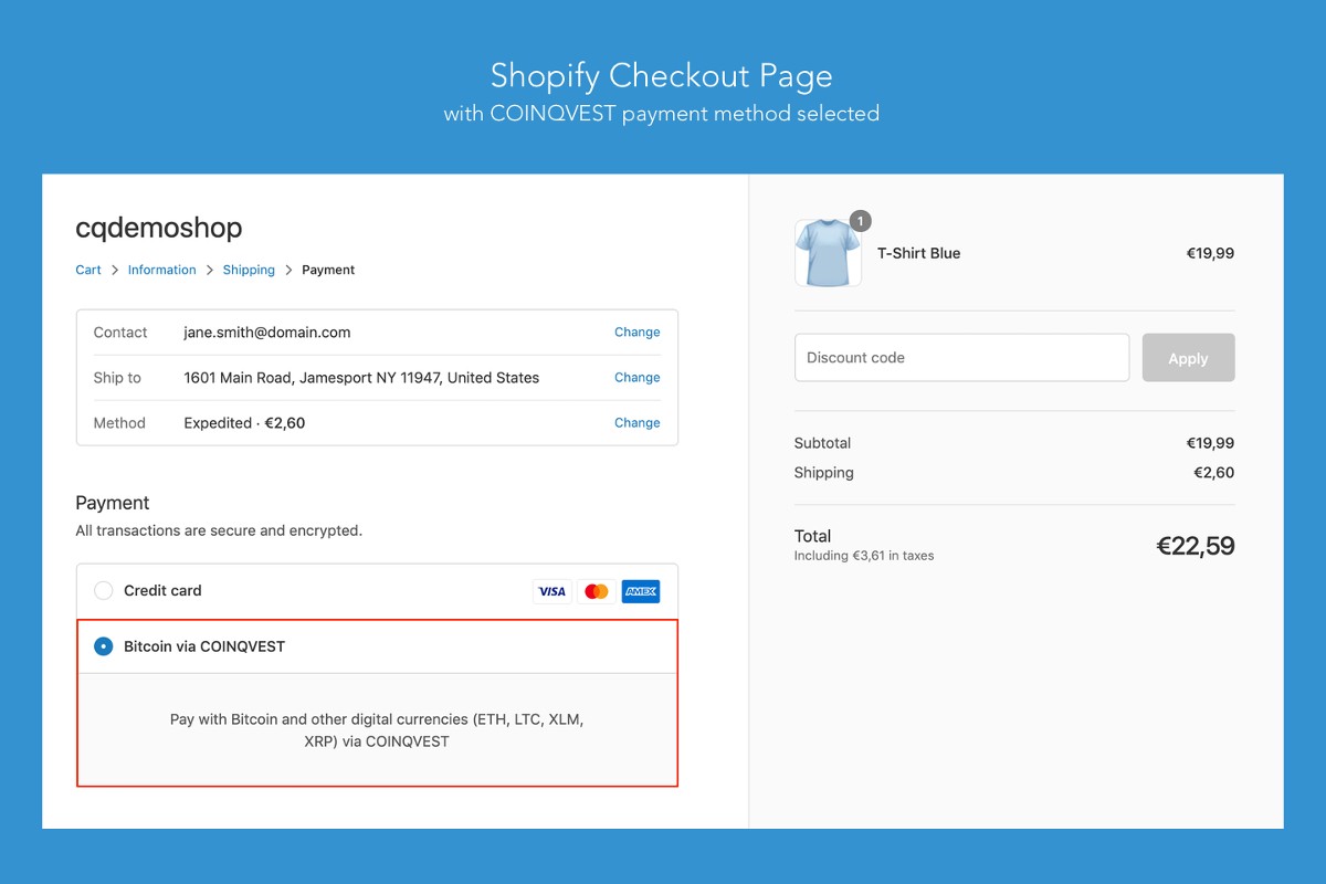 Shopify merchants can offer yours customer a number of cryptocurrency payment options.