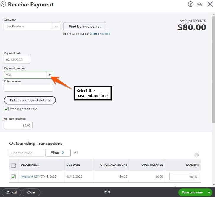 Entering payment method for an invoice payment.