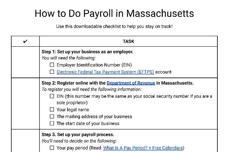 Downloadable checklist of Massachusetts,