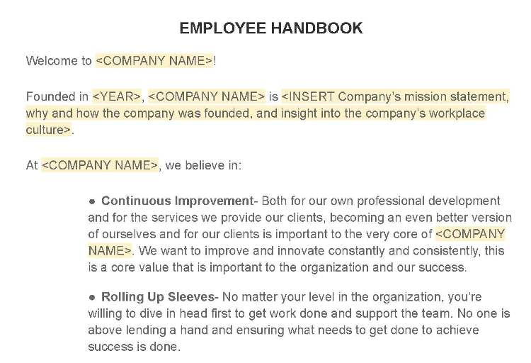 Employee handbook template.