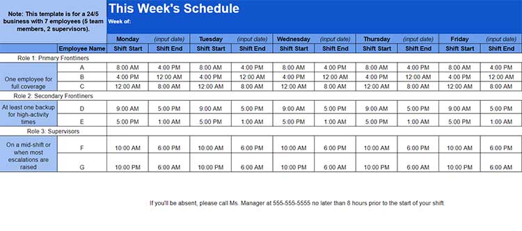 Weekly employee schedule template.