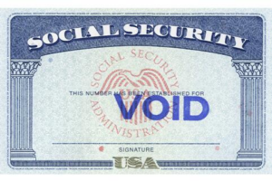 Front view of a social security card sample.