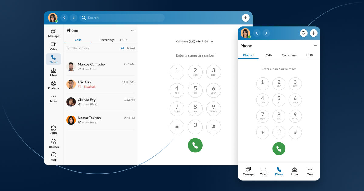 The RingCentral app compact mode alongside the desktop window.