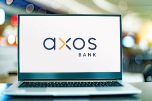 Axos bank logo dispaly on a laptop screen.