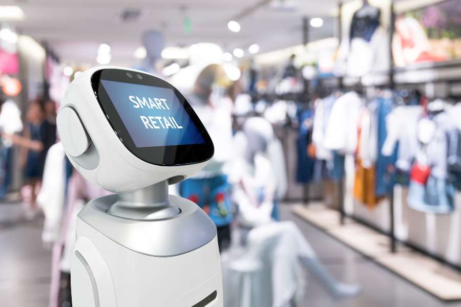 Smart retail word in artificial intelligence robot screen.