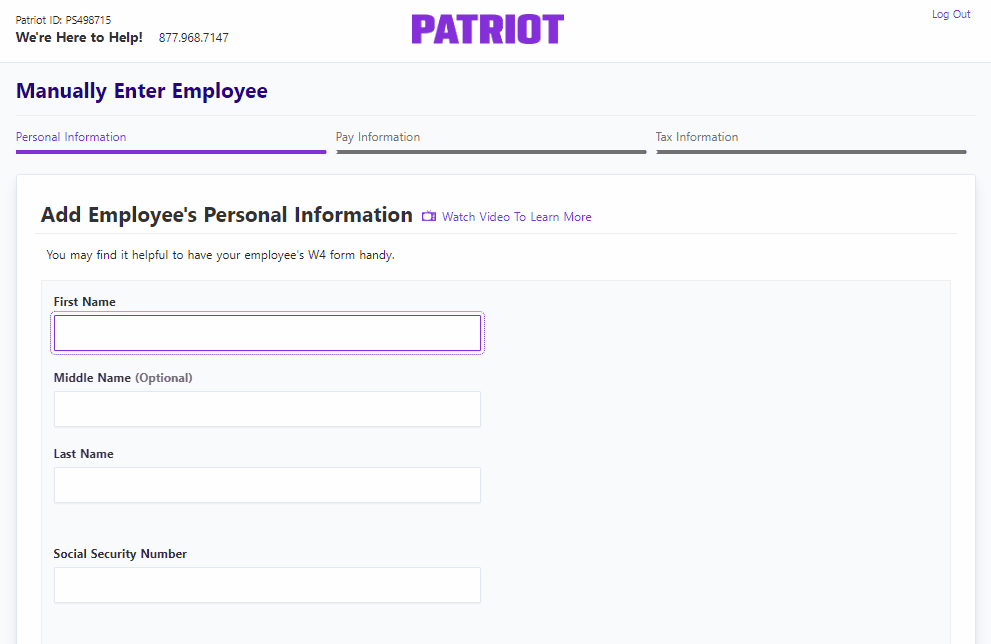 Patriot manually adding employee.