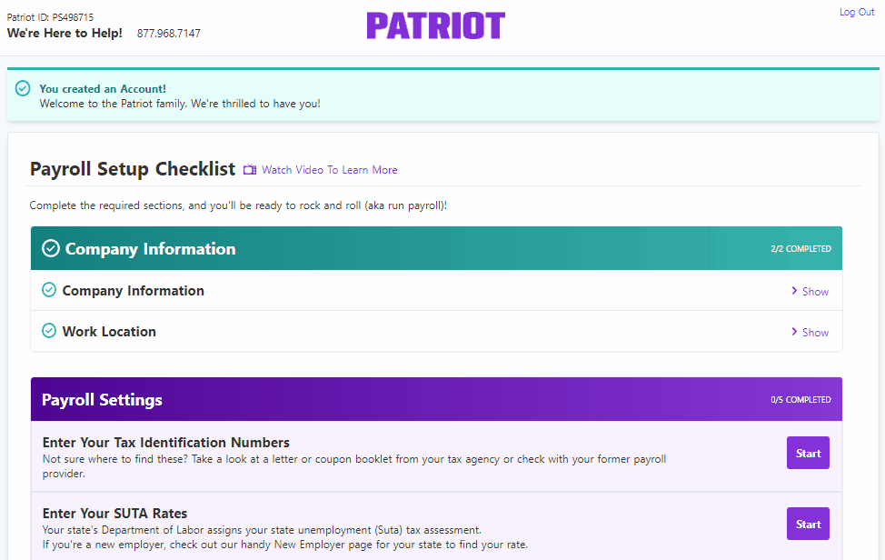Patriot payroll setup checklist.