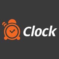 Clock logo that links to the Clock homepage in a new tab.
