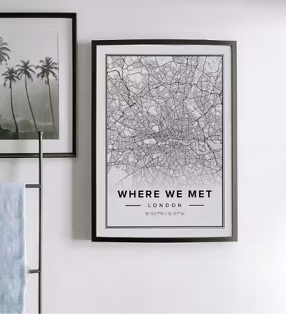 Mapiful customizable and print-to-order framed street map art.