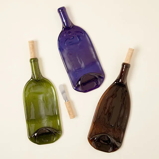 Uncommon Goods eco-friendly sustainable gifts, kiln-formed bottle platters.