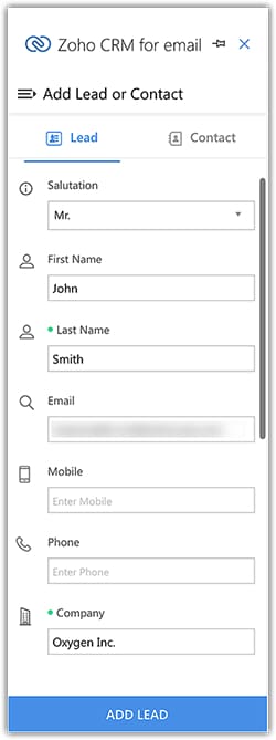 Add lead or contact form in Zoho CRM.