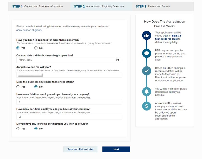 BBB accreditation eligibility questions