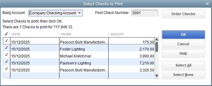 Printing Checks in a batch.