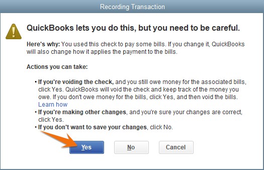Clicking Yes to save your changes,