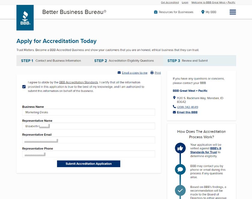 Complete all the required fields on BBB then click submit.