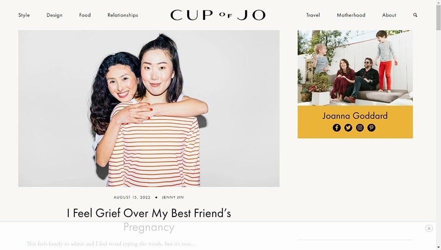 Cup of Jo mommy blogs site.