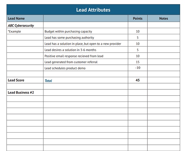Lead scoring template preview.