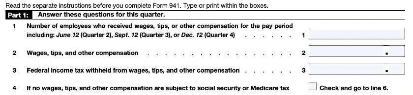 Form 941 Part 1 - Lines 1-4