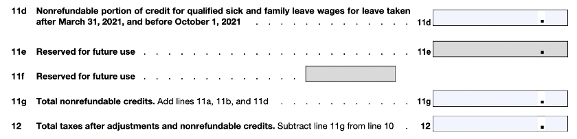 Form 941 Part 1 - Lines 11 d-g.