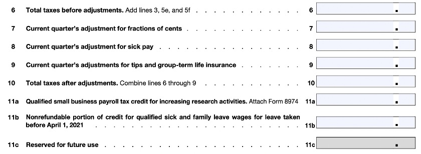 Form 941 Part 1 - Lines 6-9.