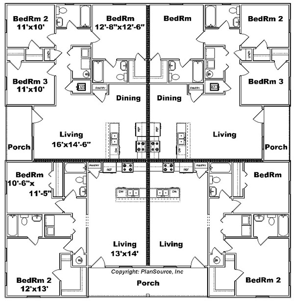Fourplex floorplan example.