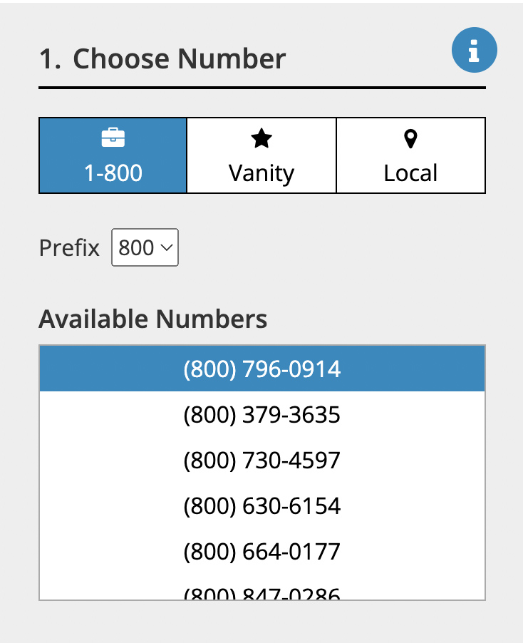 FreedomVoice user pick a phone number.
