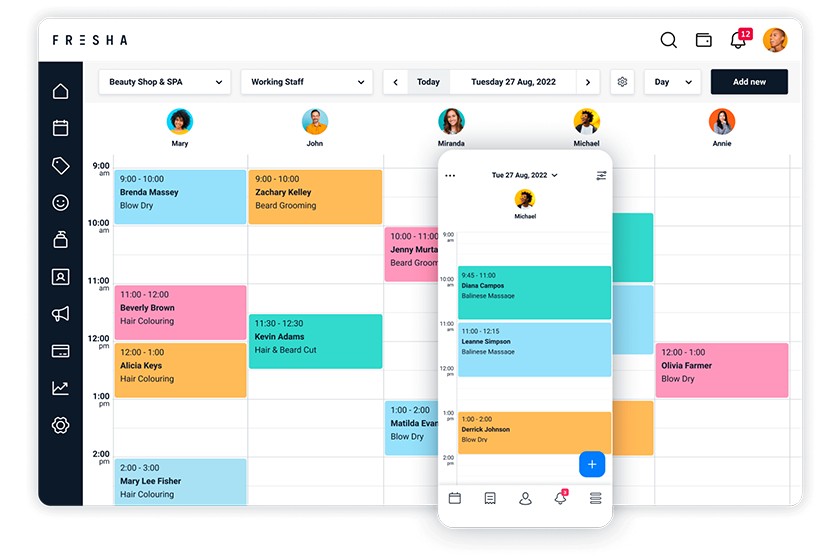 Fresha calendars clean and sleek interface.