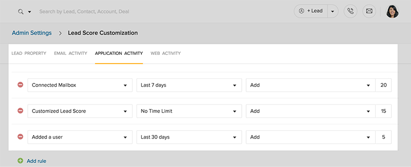 Freshsales lead score customization.