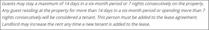 Guest policy on the lease agreement example.