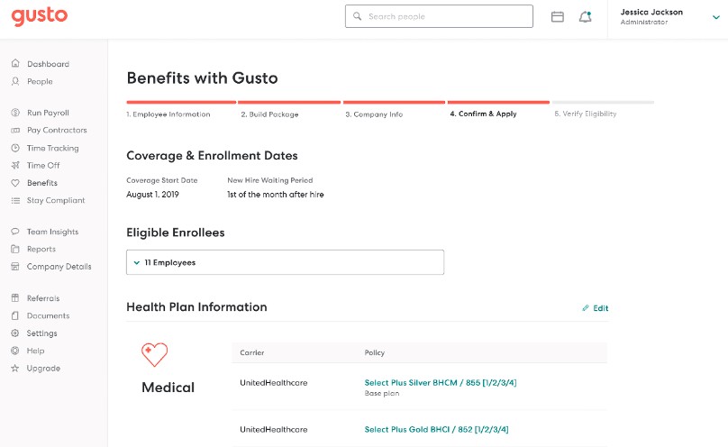 Current health insurance plans can integrates with Gusto.