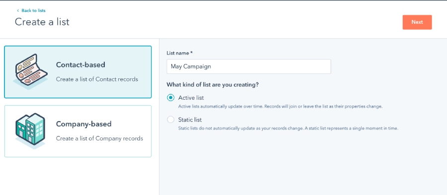 HubSpot lets you create a list to segment leads
