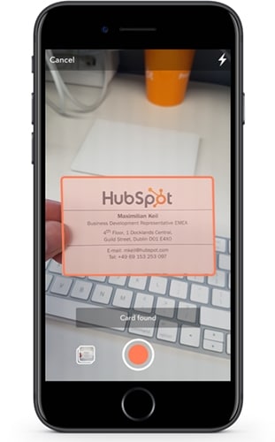 HubSpot mobile card scanner camera.