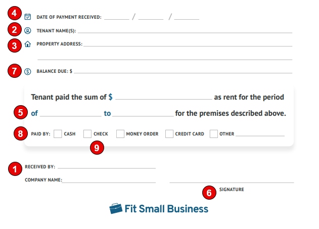 Information that can be included in a rental receipt.