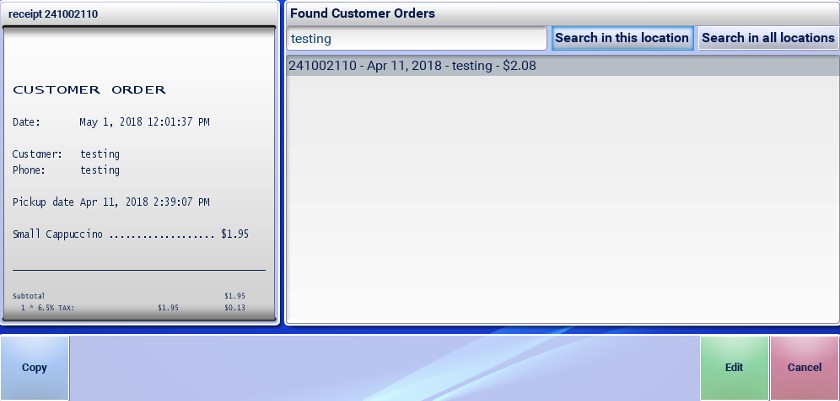 Search scheduled orders directly from the POS screen.