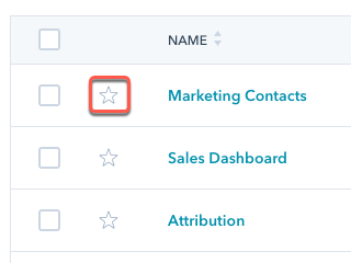 Mark your favorite HubSpot dashboard by ticking the star icon.