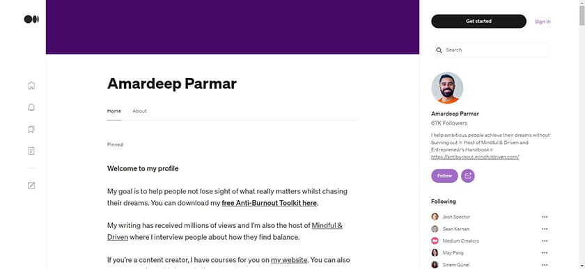 Medium.com example of a popular blog, Amardeep Parmar.