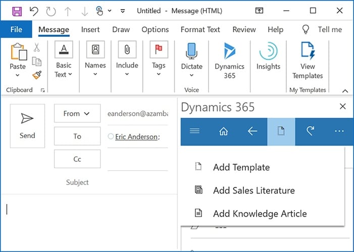 Microsoft Dynamics 365 adding template to Outlook.