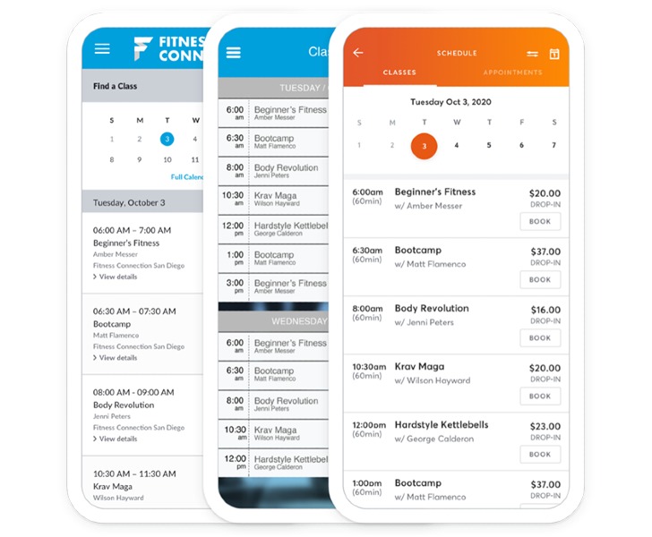 MindBody mobile app interface.