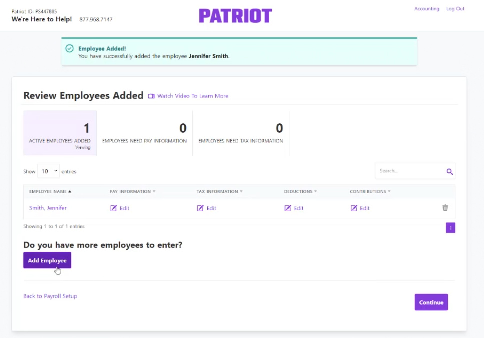 Review employees added on Patriot.