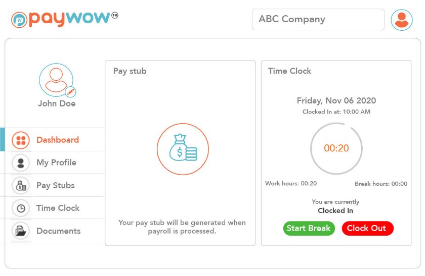View of PayWow’s self-service portal for employees.