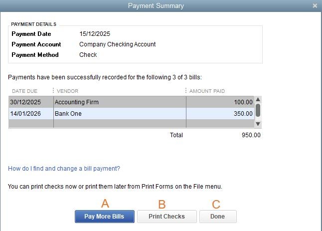 Paying more bills or print checks in QuickBooks Desktop.