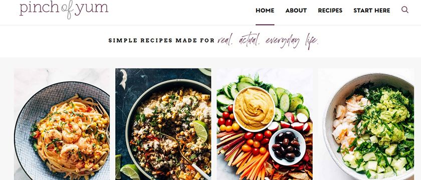 Pinch of Yum Food blogs site hosts massive recipe libraries.