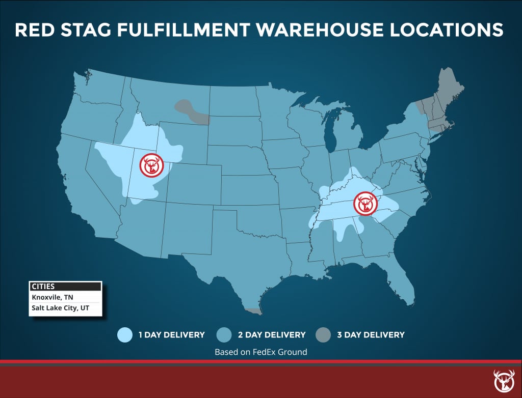 Red Stag Fulfillment map for warehouse locations.